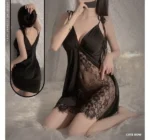 Traje Sexy De Lencería Rosa De Malla Transparente