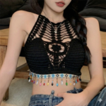 Imported Crochet Designed Halter Neck Weste Top - Image 3