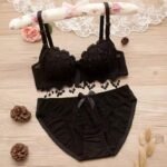 Bralette Embroidered Padded Push up Lace Bra & Brief Set
