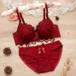 Bralette Embroidered Padded Push up Lace Bra & Brief Set - Image 2
