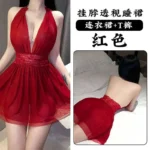 Red Lingerie Deep V-Neck Sleeveless Dress - Image 2