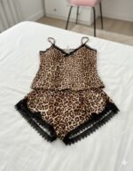 Women's Leopard Print Lace-Trim Cami and Shorts Loungewear Set - Image 5