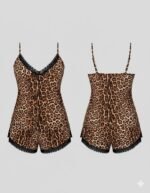 Women's Leopard Print Lace-Trim Cami and Shorts Loungewear Set - Image 4