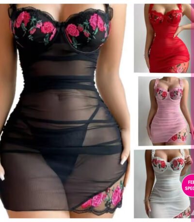 Luxury Floral Embroidered Ruched Bodycon Mini Dress – Elegant Mesh Party Wear