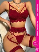 Elegant 3-Piece Floral Lace Lingerie Set with Garter Belts
