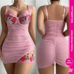 Luxury Floral Embroidered Ruched Bodycon Mini Dress – Elegant Mesh Party Wear Luxury Floral Embroidered Ruched Bodycon Mini Dress – Elegant Mesh Party Wear