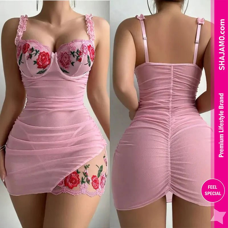 Luxury Floral Embroidered Ruched Bodycon Mini Dress – Elegant Mesh Party Wear Luxury Floral Embroidered Ruched Bodycon Mini Dress – Elegant Mesh Party Wear