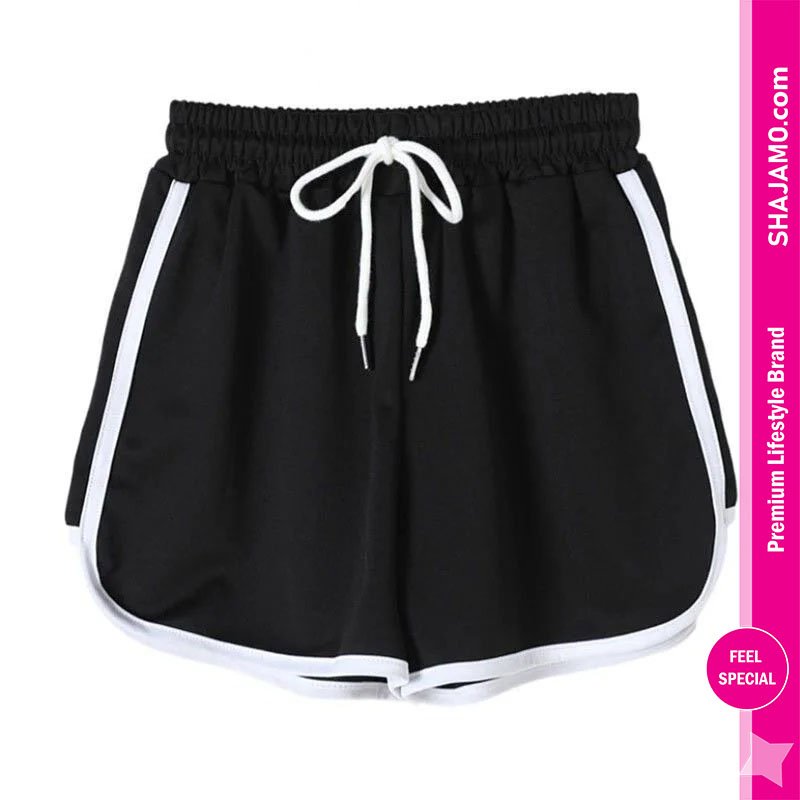 Women’s Sporty Contrast Trim Dolphin Shorts with Elastic Waistband Women’s Sporty Contrast Trim Dolphin Shorts with Elastic Waistband