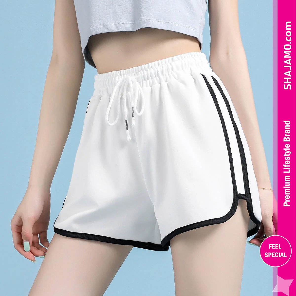 Women’s Sporty Contrast Trim Dolphin Shorts with Elastic Waistband Women’s Sporty Contrast Trim Dolphin Shorts with Elastic Waistband