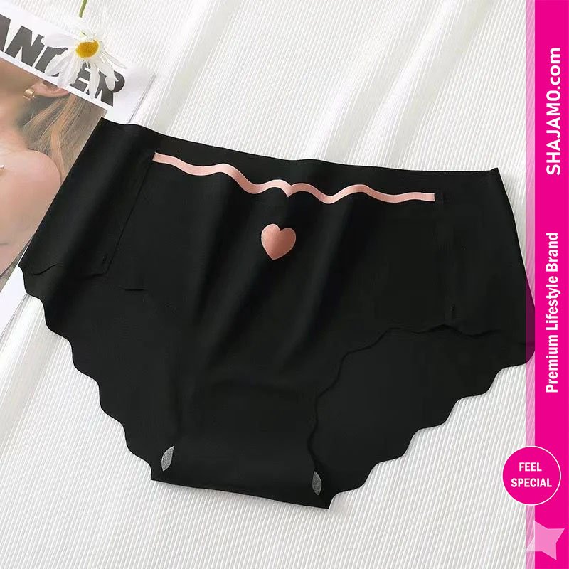 Women’s Seamless Heart Print Cotton Panties with Scalloped Waistband Women’s Seamless Heart Print Cotton Panties with Scalloped Waistband