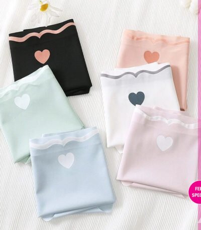 Women’s Seamless Heart Print Cotton Panties with Scalloped Waistband